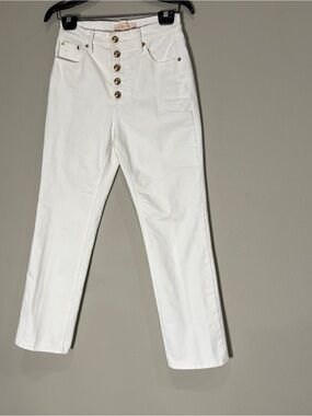 Tory Burch High-Waisted White gold Button-Fly Jeans 27 x 28 NEW